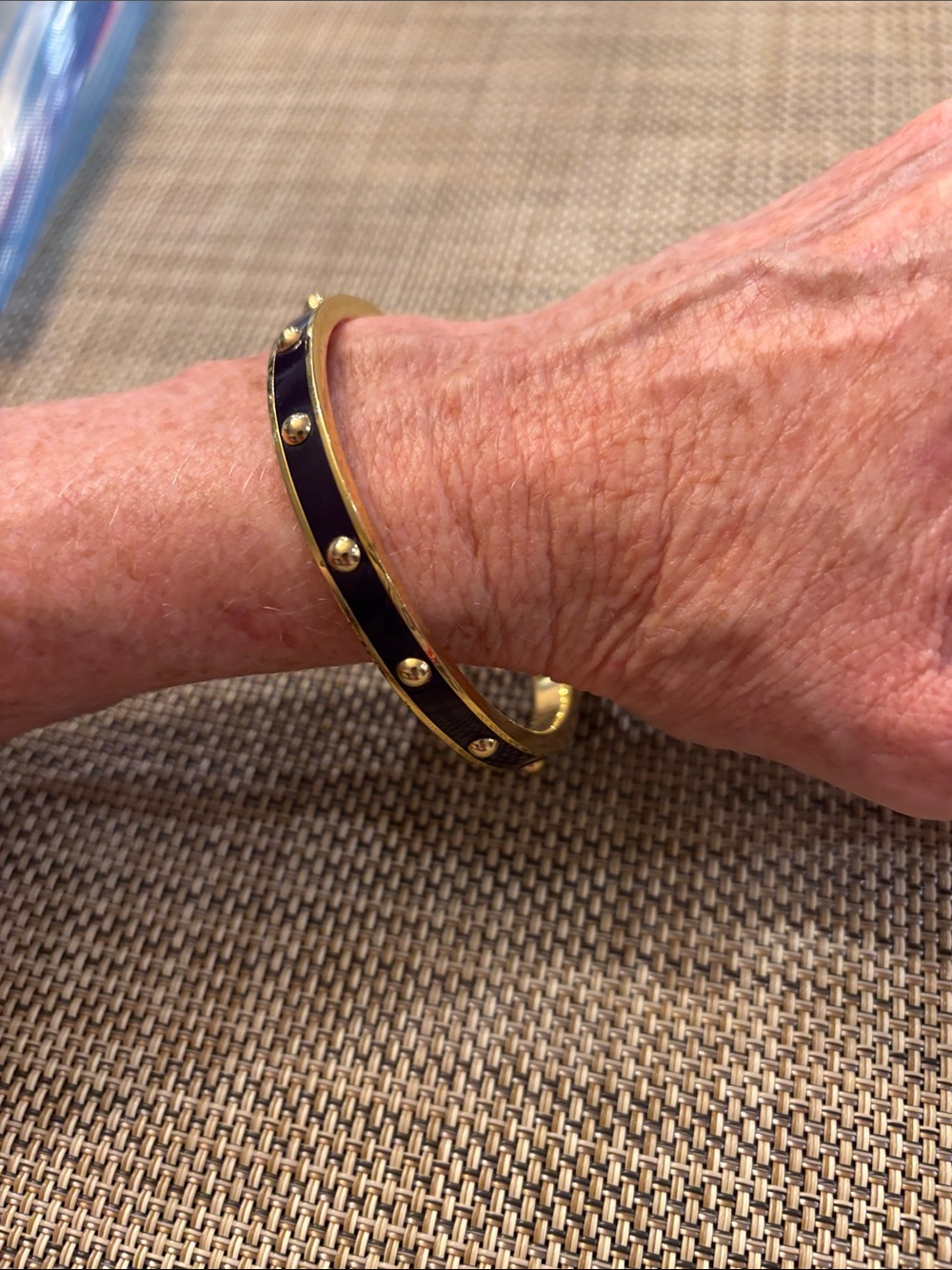 Coach Gold-Tone and Black Bangle with Raised Stud Accents